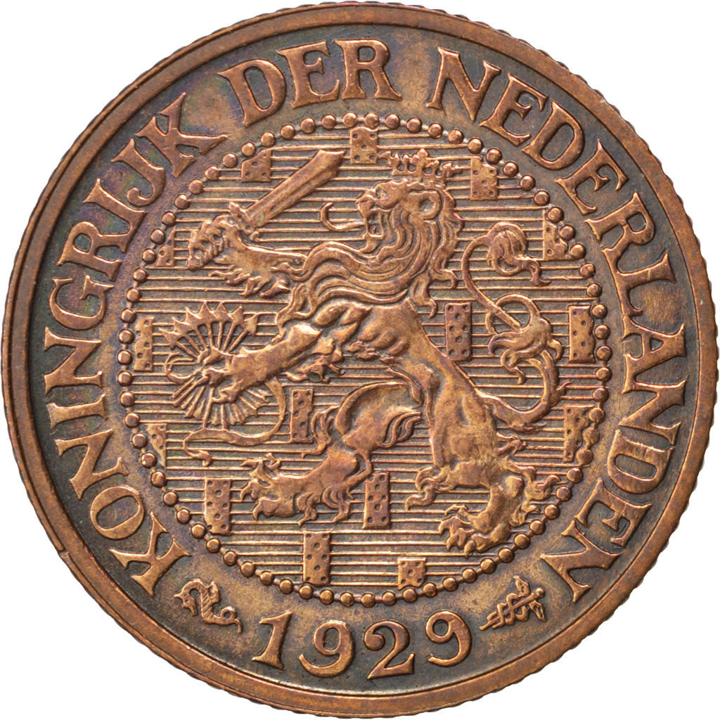 NETHERLANDS, 2-1/2 Cent, 1929, KM #150, AU(50-53), Bronze, 23.4, 4.06