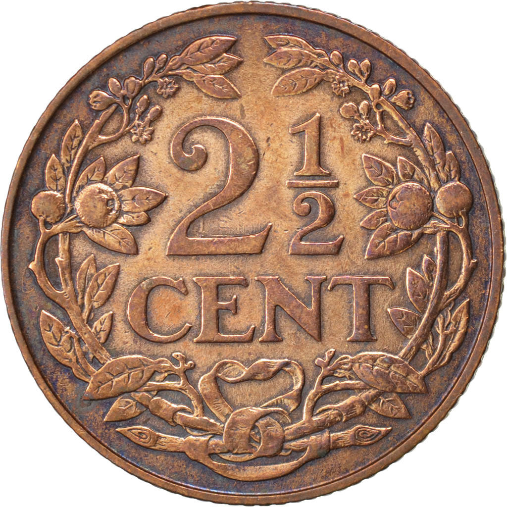 NETHERLANDS, 2-1/2 Cent, 1929, KM #150, AU(50-53), Bronze, 23.4, 4.06