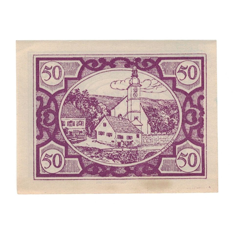 Geldschein, Österreich, Fischlham O.Ö. Gemeinde, 50 Heller, village, 1920