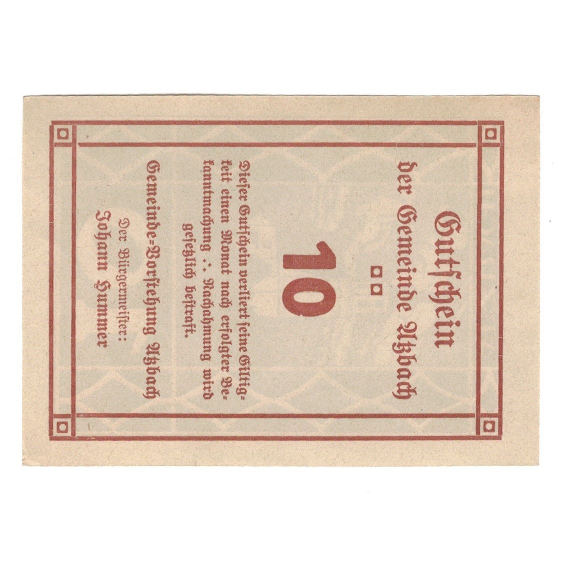 Geldschein, Österreich, Atzbach O.Ö. Gemeinde, 10 Heller, valeur faciale, VZ
