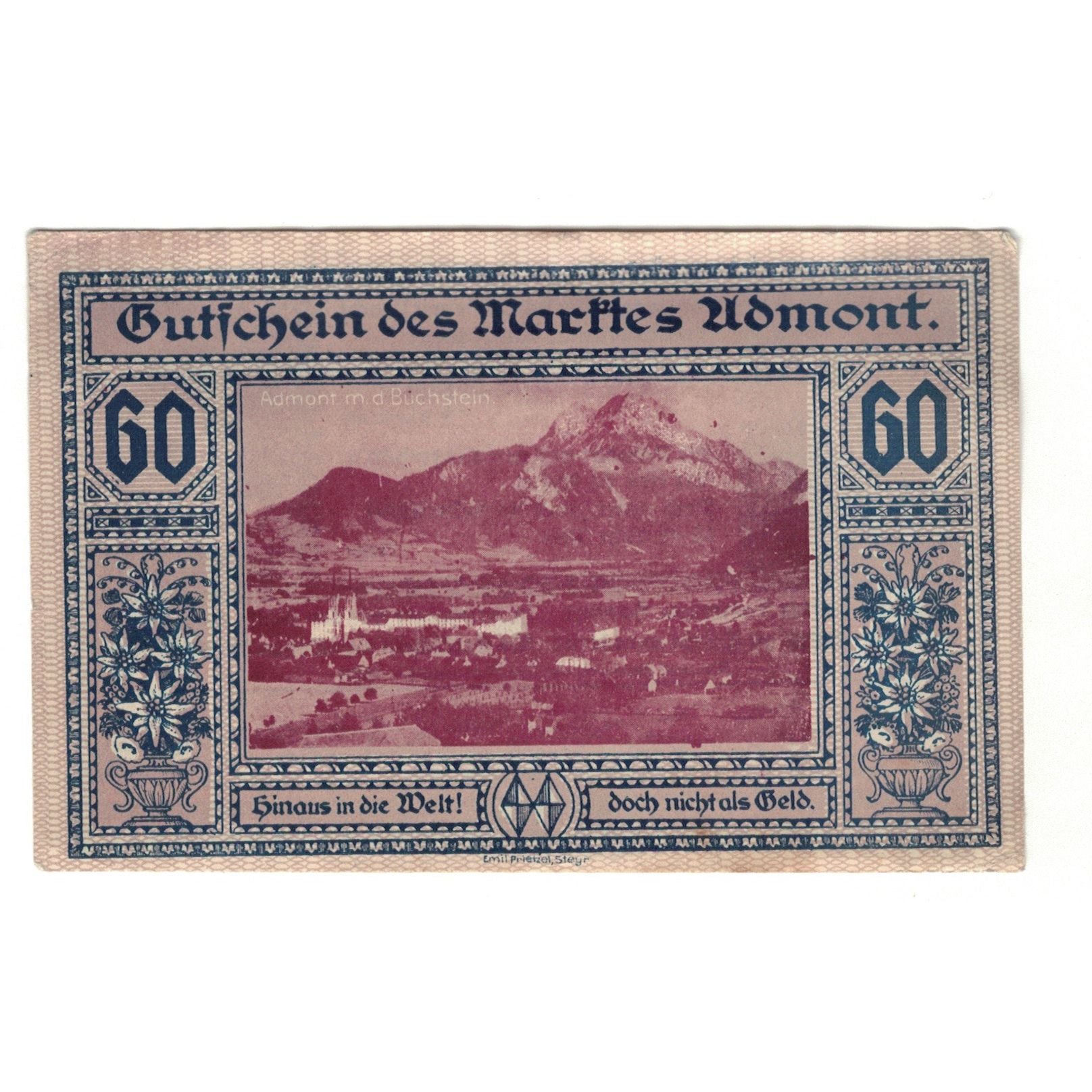 Banknote, Austria, Admont Stm. Markt, 60 Heller, paysage, 1920, 1920-11-30