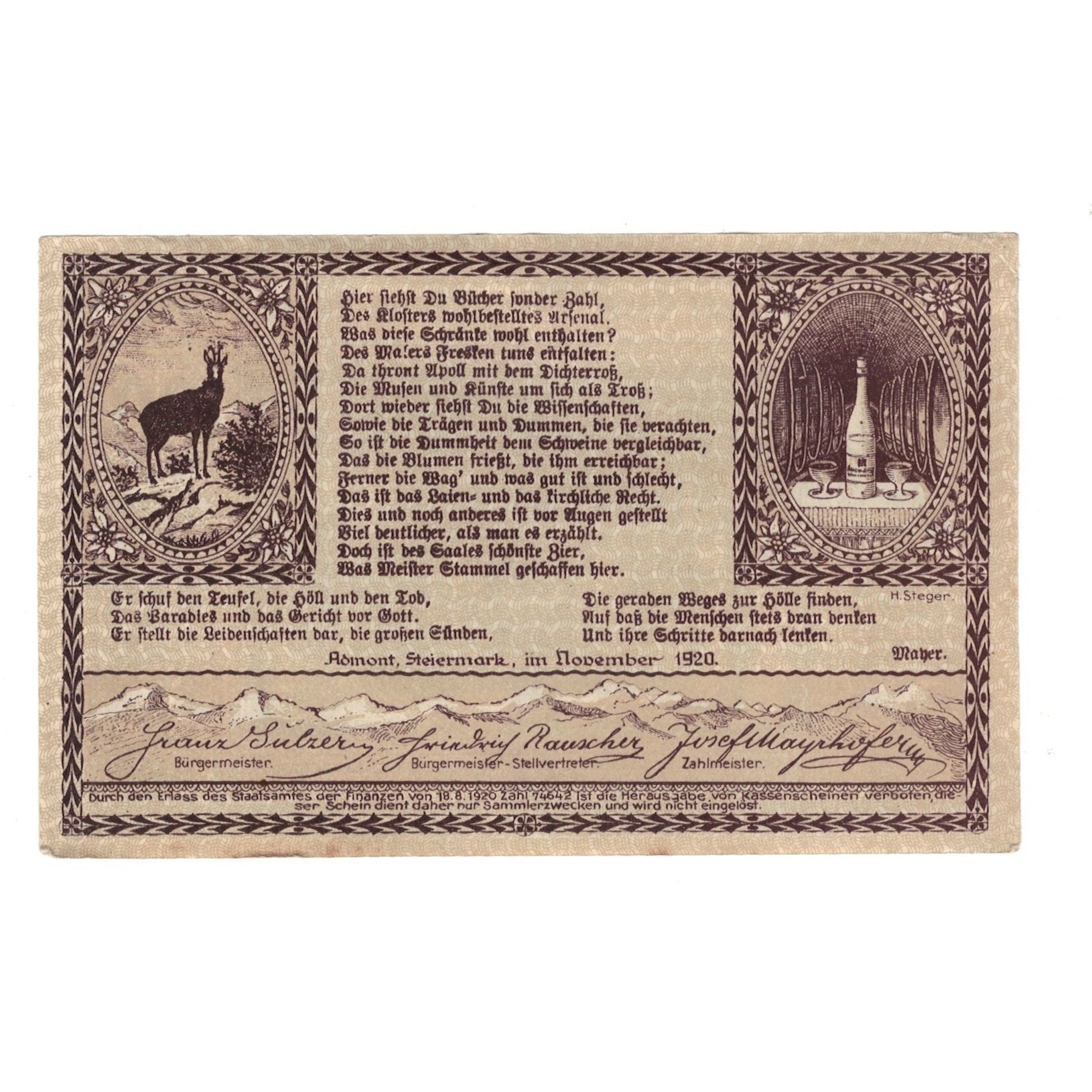 Banknote, Austria, Admont Stm. Markt, 80 Heller, paysage, 1920, 1920-11-30