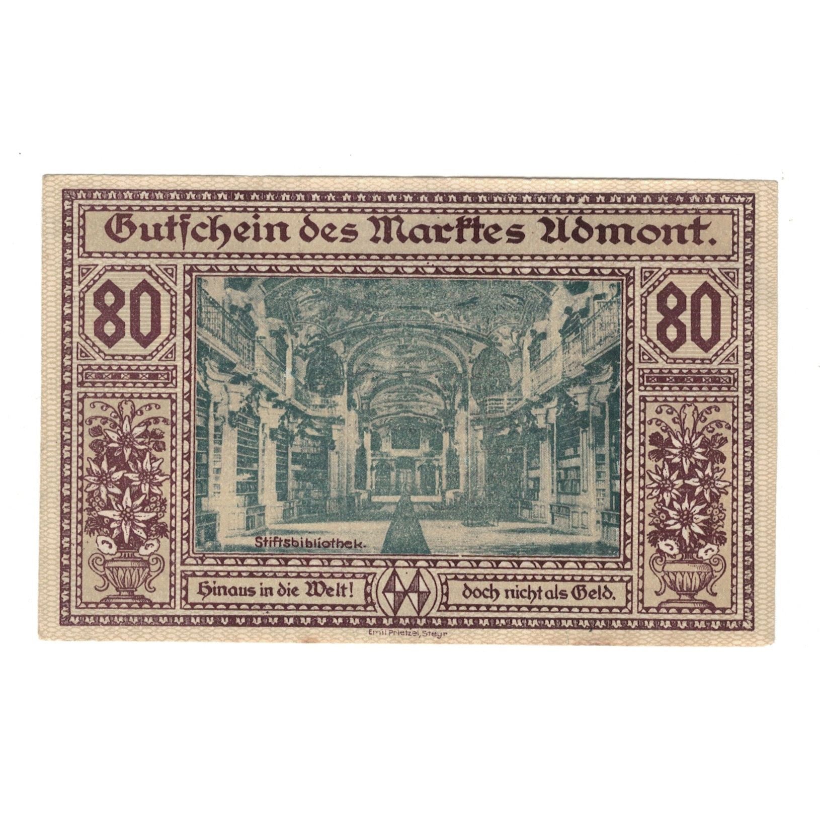 Banknote, Austria, Admont Stm. Markt, 80 Heller, paysage, 1920, 1920-11-30