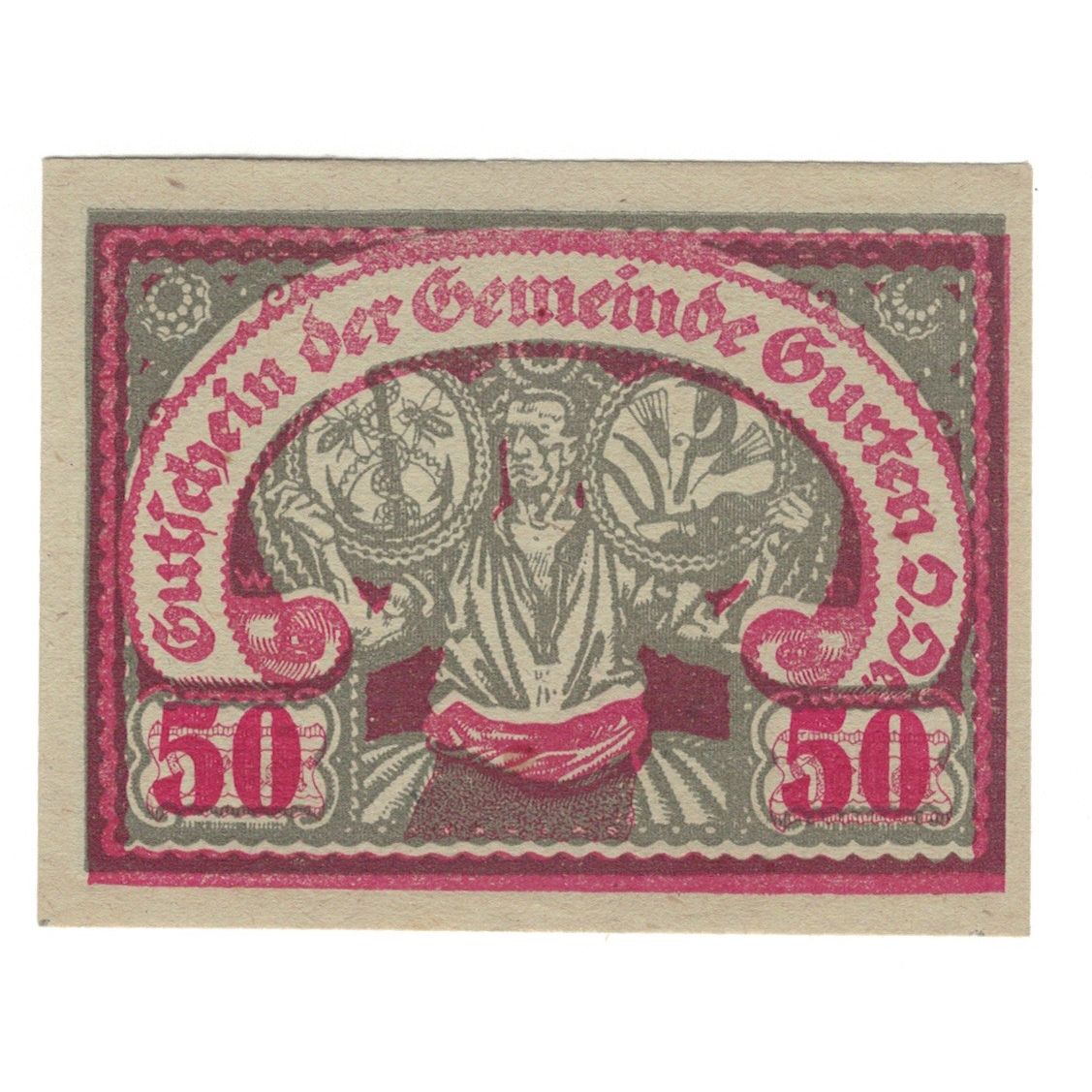 Geldschein, Österreich, Gurten O.Ö. Gemeinde, 50 Heller, Texte, 1920