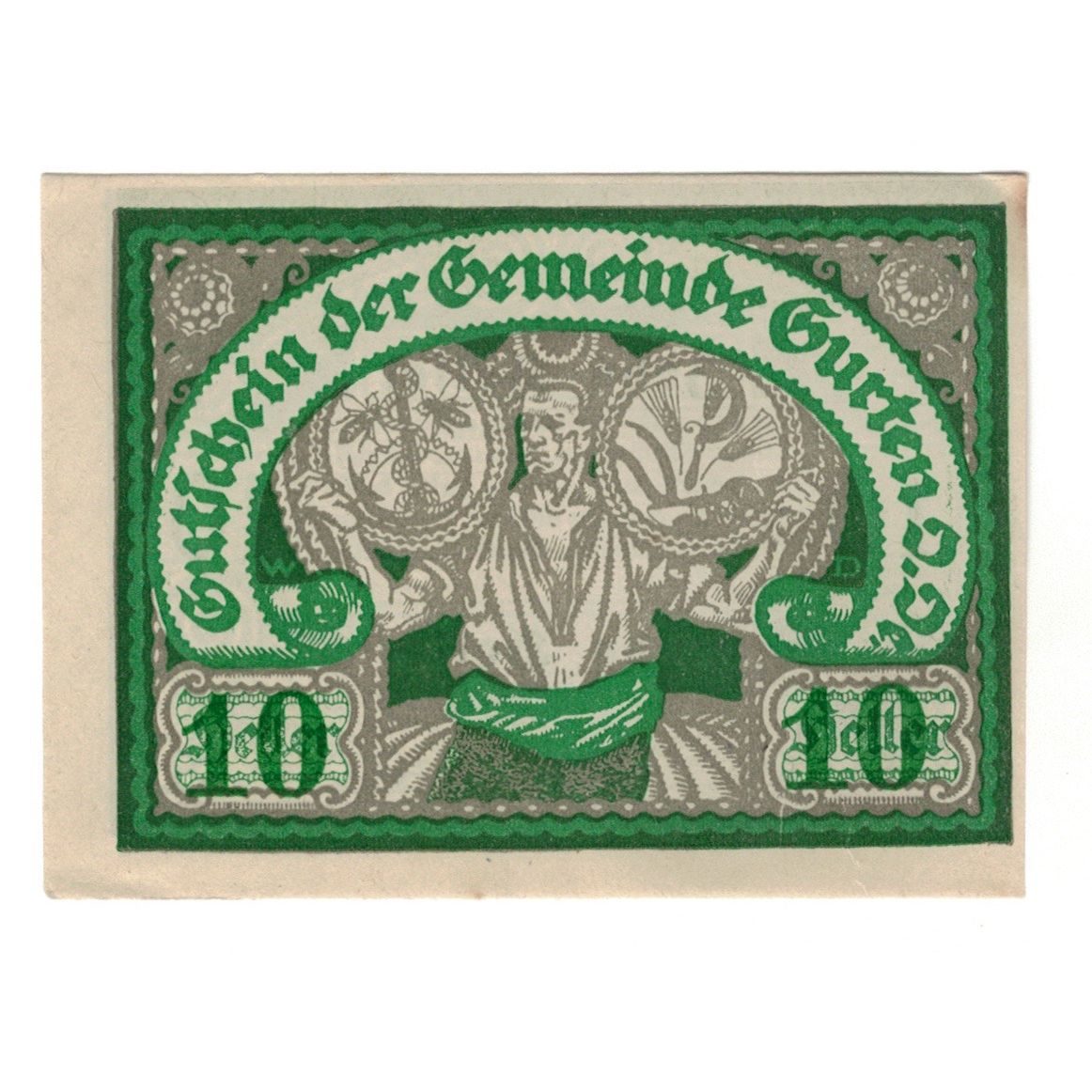 Geldschein, Österreich, Gurten O.Ö. Gemeinde, 10 Heller, Texte, 1920