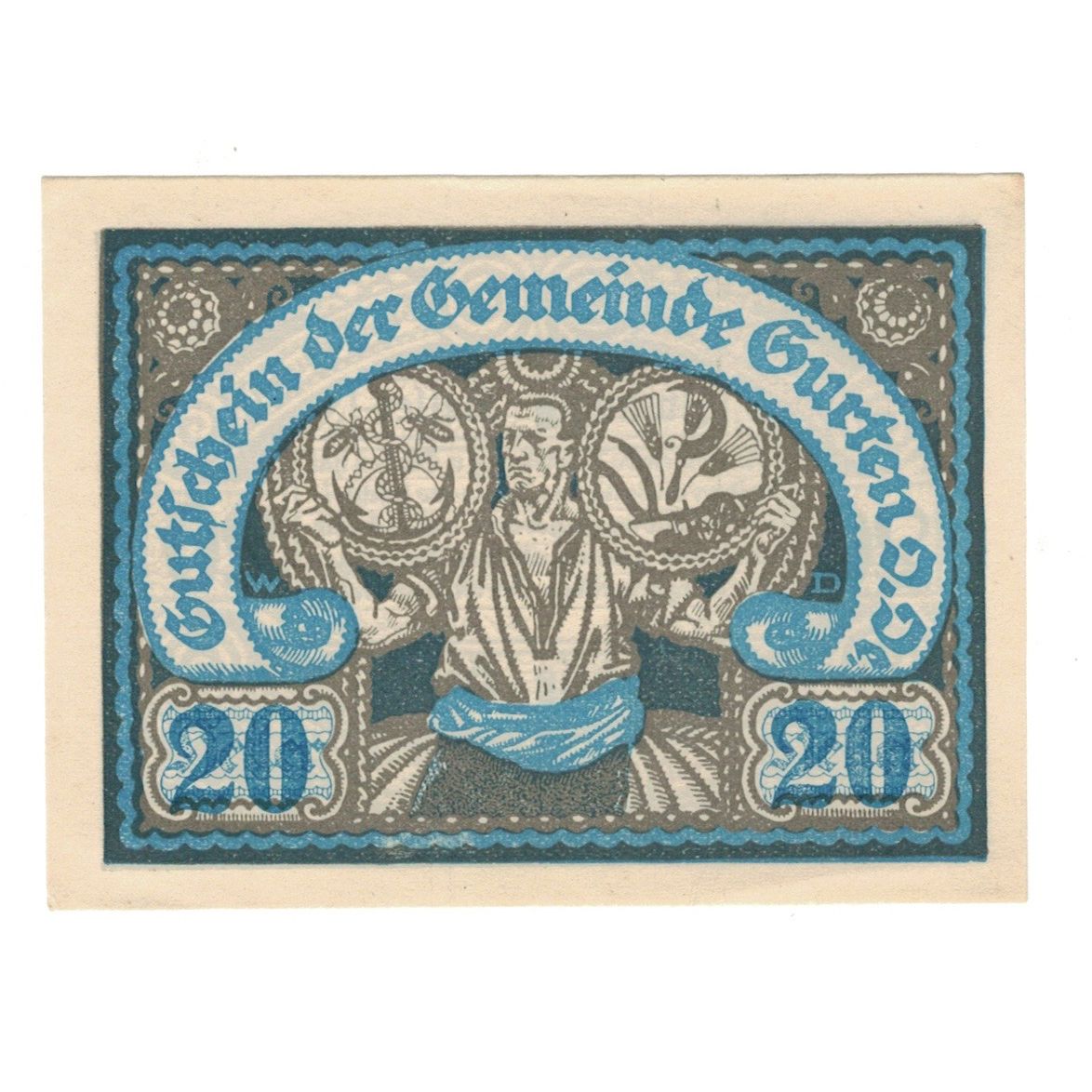 Geldschein, Österreich, Gurten O.Ö. Gemeinde, 20 Heller, Texte, 1920