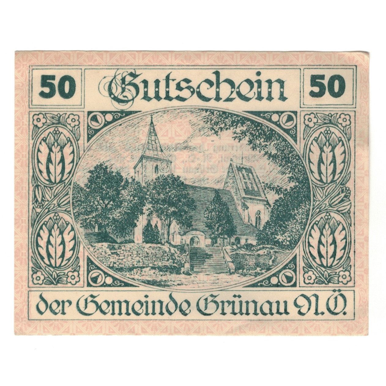 Geldschein, Österreich, Grünau N.Ö. Gemeinde, 50 Heller, Texte, 1920