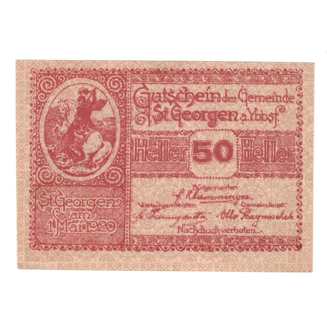 Banknote, Austria, St. Georgen am Ybbsfeld N.Ö. Gemeinde, 50 Heller, valeur