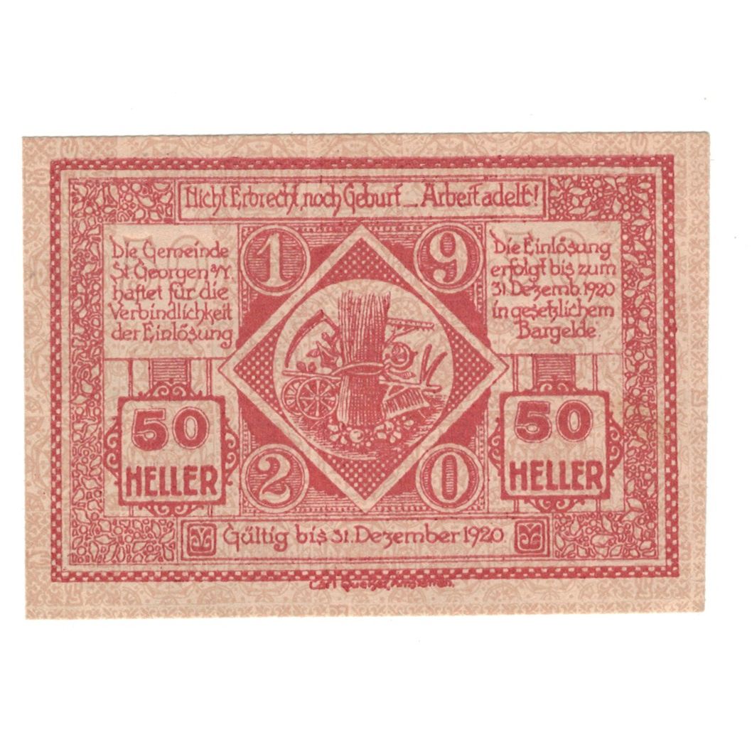 Banknote, Austria, St. Georgen am Ybbsfeld N.Ö. Gemeinde, 50 Heller, valeur