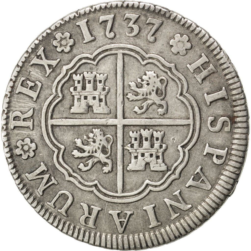 SPAIN, 2 Reales, 1737, Madrid, KM #296, AU(50-53), Silver, 5.73
