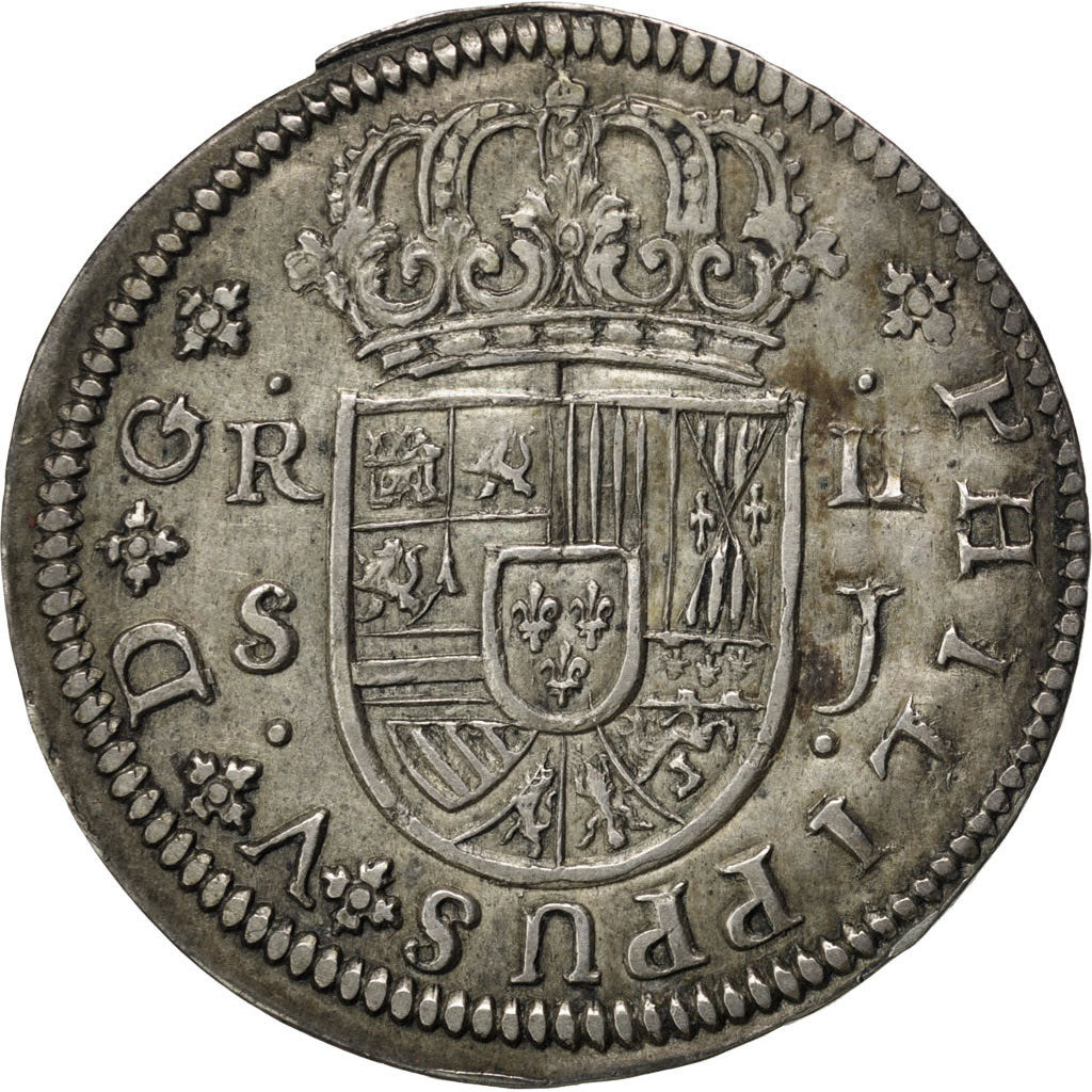 SPAIN, 2 Reales, 1721, Seville, KM #307, AU(55-58), Silver, 5.92