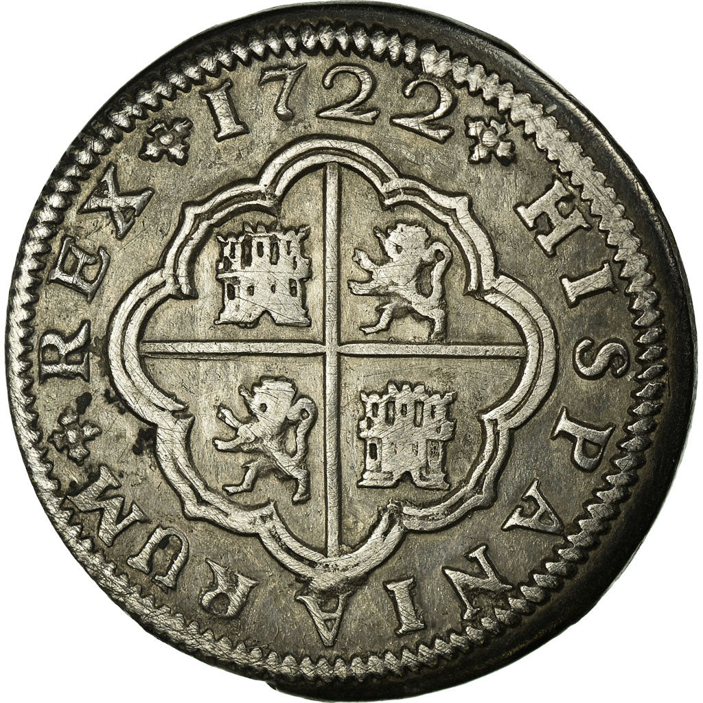 Moneda, España, Philip V, 2 Reales, 1722, Seville, MBC+, Plata, KM:307