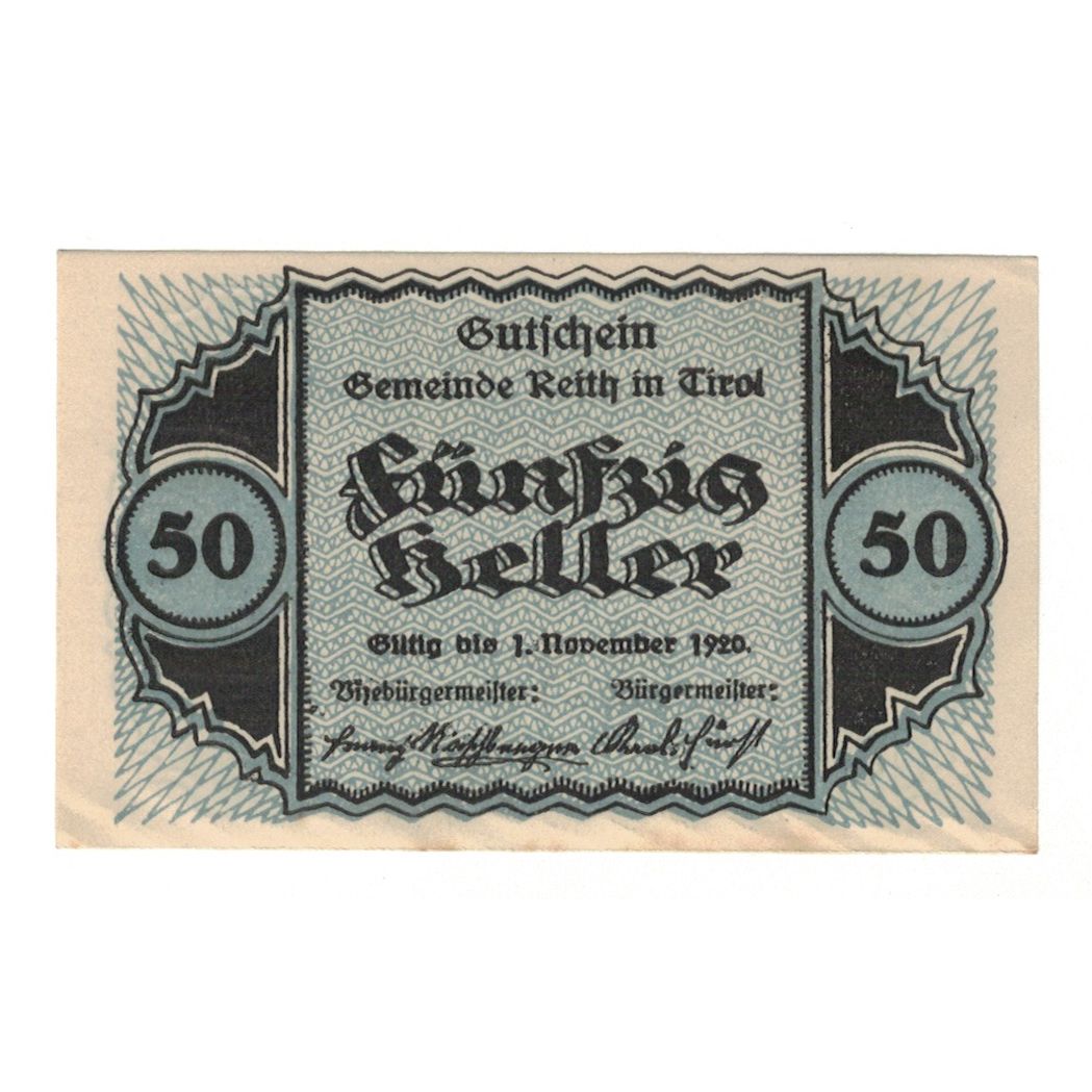 Banknote, Austria, Reith Tirol Gemeinde, 50 Heller, valeur faciale, 1920
