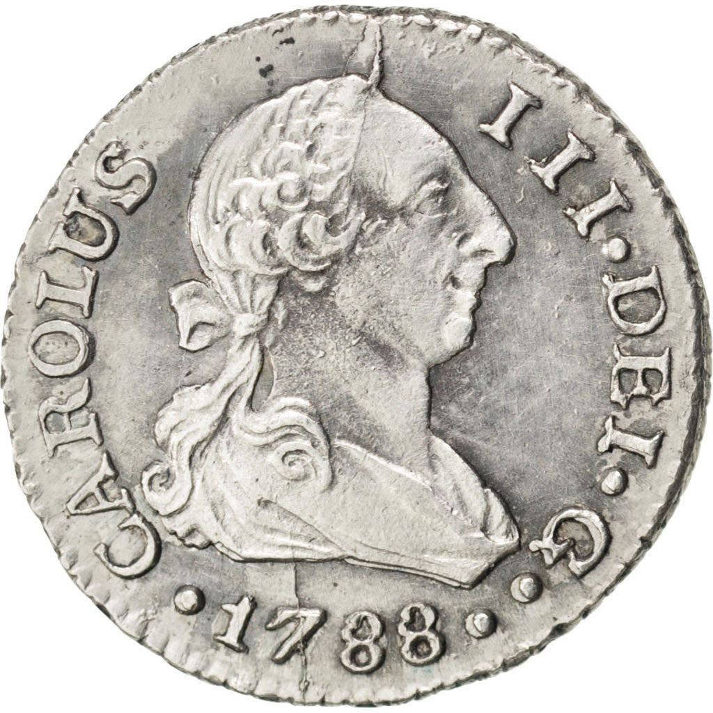 SPAIN, 1/2 Real, 1788, Seville, KM #410.2, MS(63), Silver, 1.46