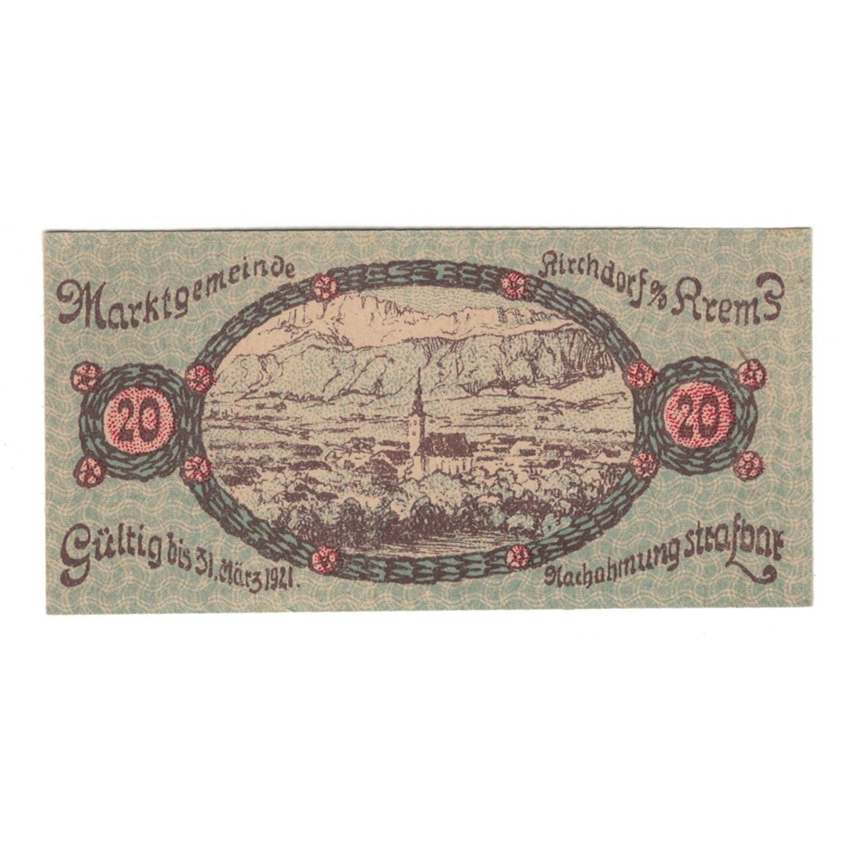 Geldschein, Österreich, 20 Heller, paysage, 1921, 1921-03-31, VZ, Mehl:FS 445II