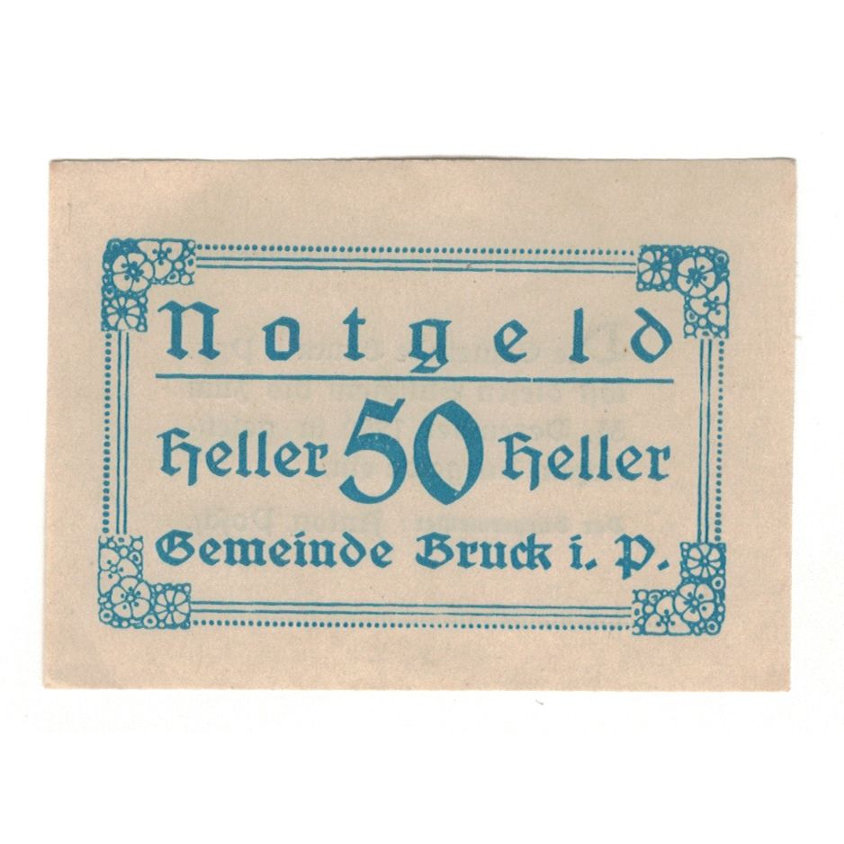 Geldschein, Österreich, Bruck Im Pinzgau Sbg. Gemeinde, 50 Heller, Texte, 1920