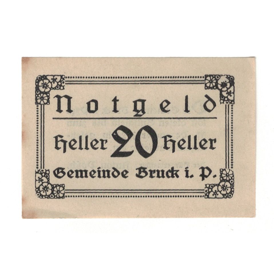 Geldschein, Österreich, Bruck Im Pinzgau Sbg. Gemeinde, 20 Heller, Texte, 1920