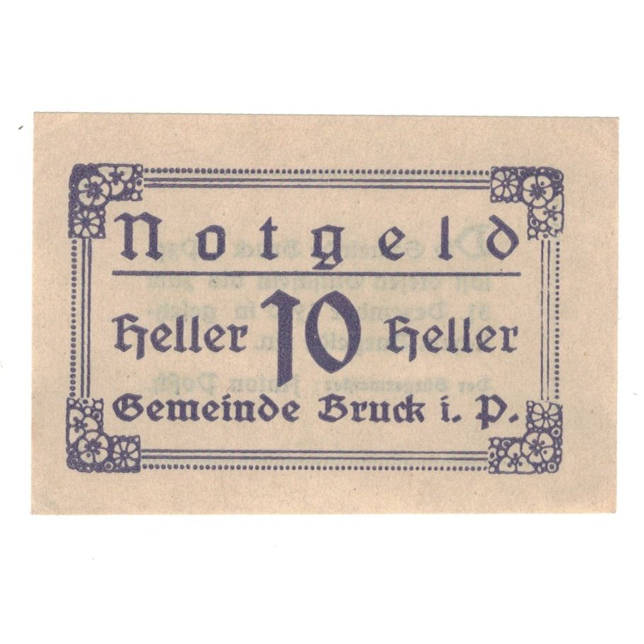 Geldschein, Österreich, Bruck Im Pinzgau Sbg. Gemeinde, 10 Heller, Texte, 1920