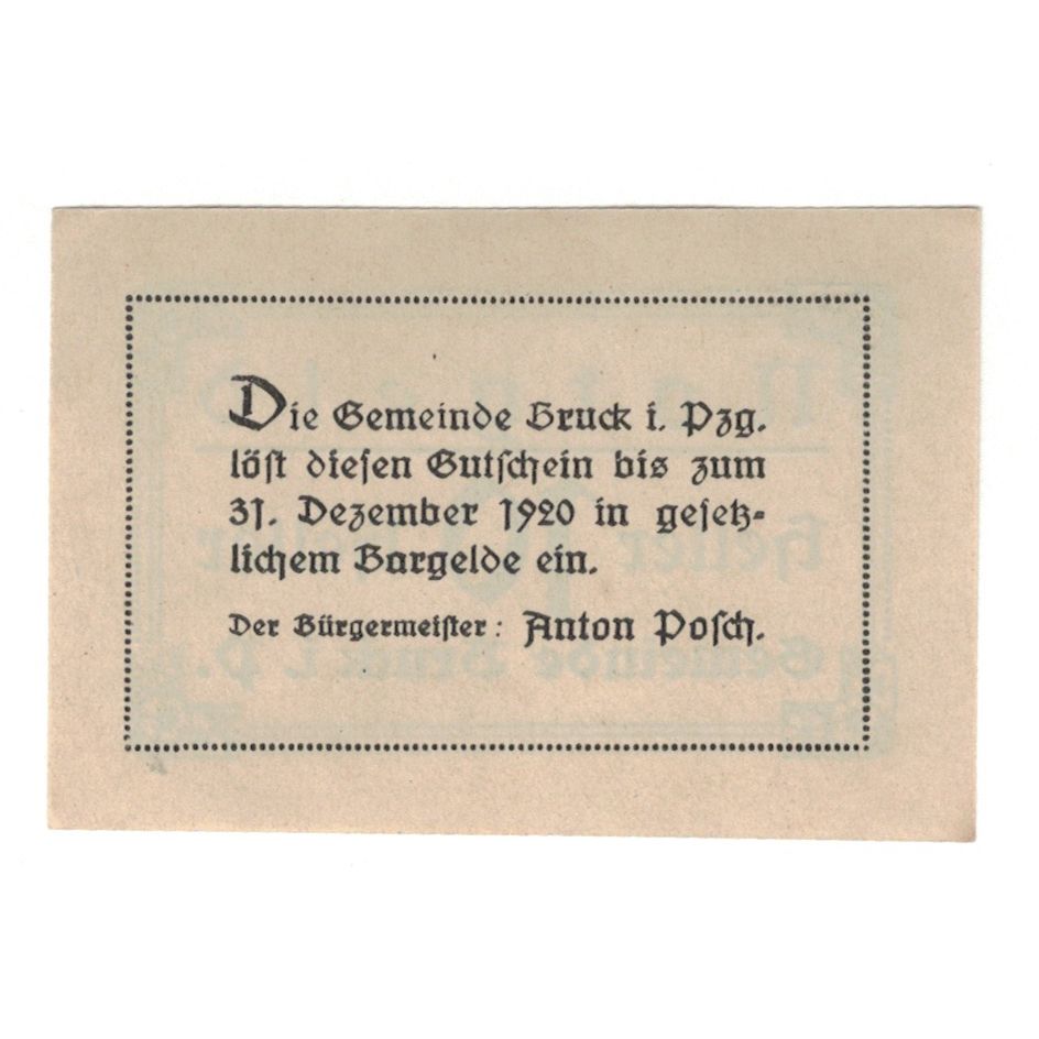 Geldschein, Österreich, Bruck Im Pinzgau Sbg. Gemeinde, 10 Heller, texte 1
