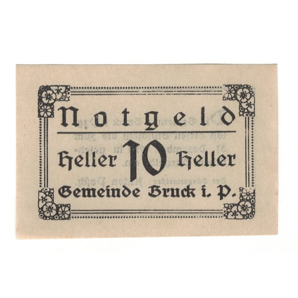 Geldschein, Österreich, Bruck Im Pinzgau Sbg. Gemeinde, 10 Heller, Texte 2