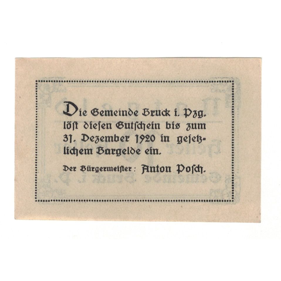 Geldschein, Österreich, Bruck Im Pinzgau Sbg. Gemeinde, 10 Heller, Texte 2