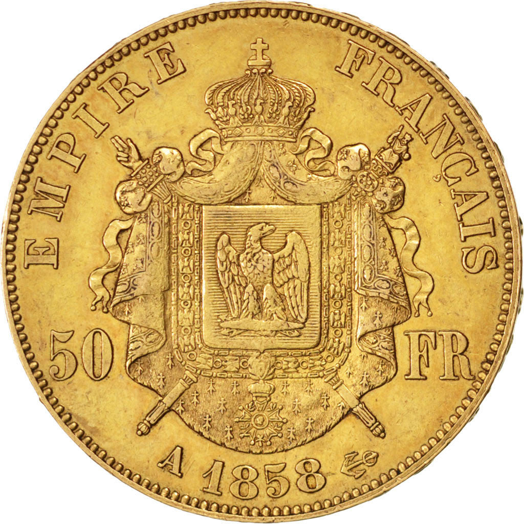 Second Empire, 50 Francs or Napoléon III tête nue, 1858, Paris