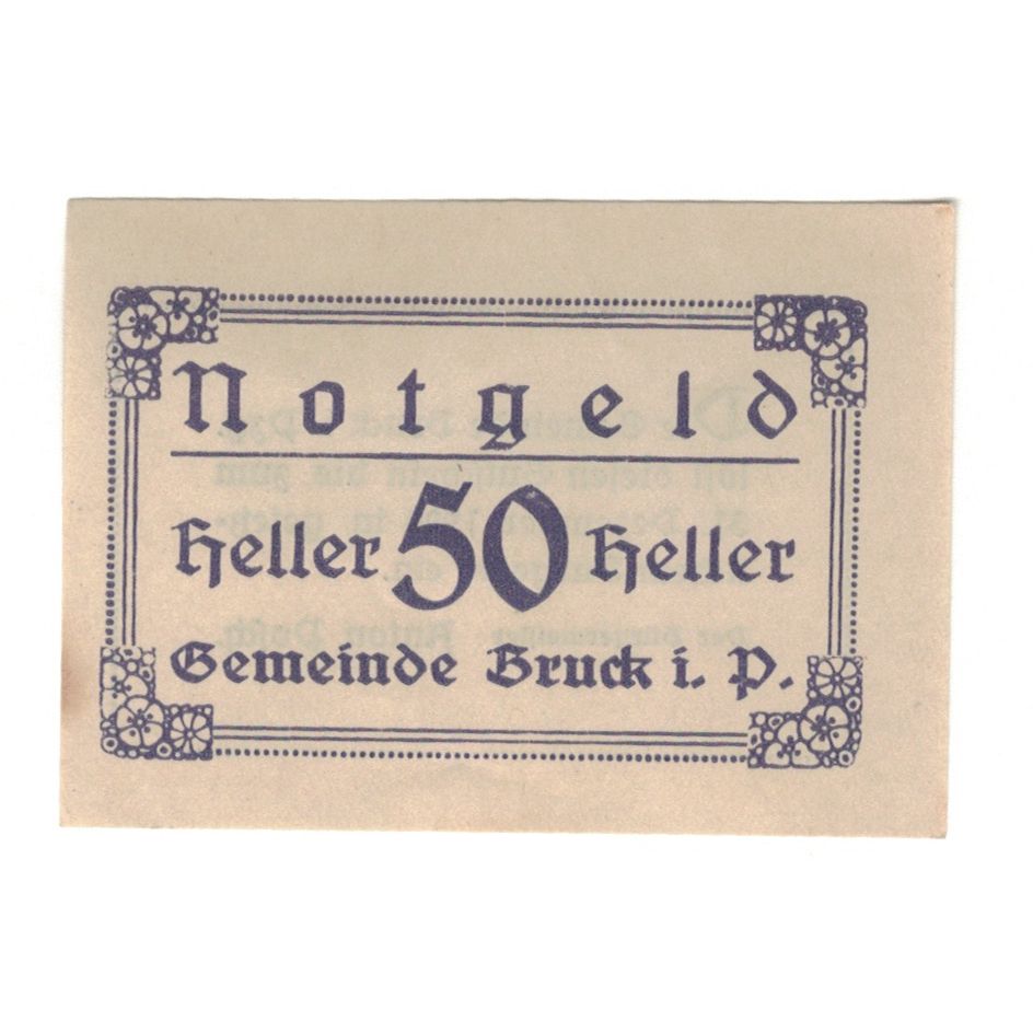 Geldschein, Österreich, Bruck Im Pinzgau Sbg. Gemeinde, 50 Heller, texte 1