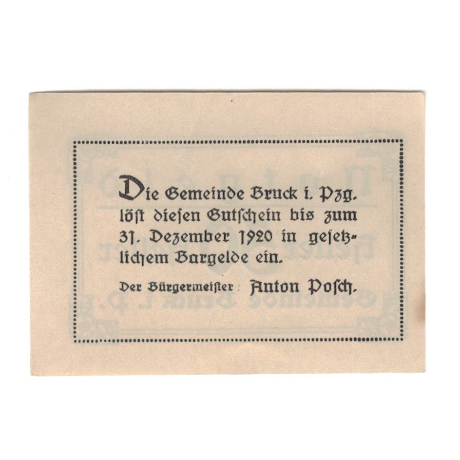 Geldschein, Österreich, Bruck Im Pinzgau Sbg. Gemeinde, 50 Heller, texte 1