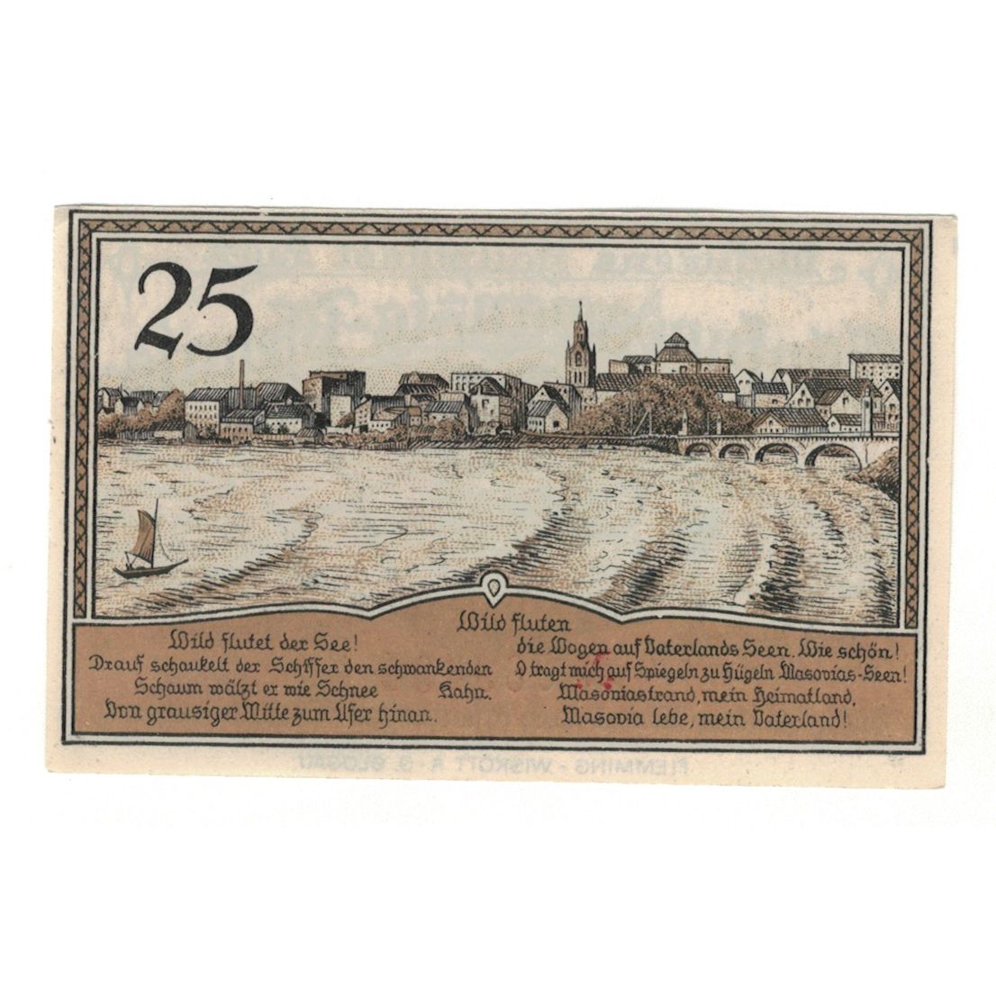 Billet, Allemagne, Lyck Stadt, 25 Pfennig, paysage, 1920, 1920-10-01, SUP