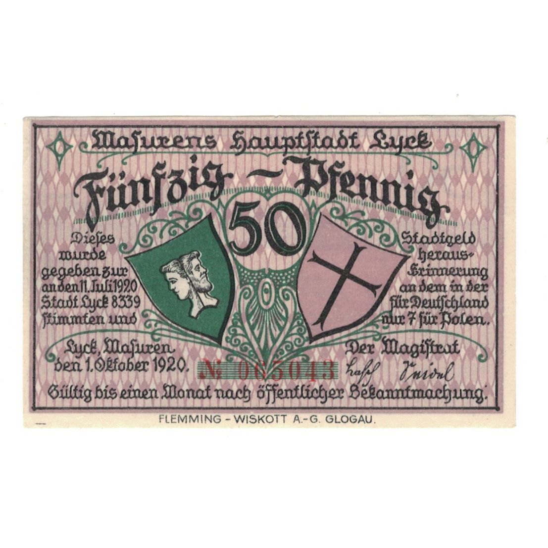 Banknote, Germany, Lyck Stadt, 50 Pfennig, paysage, 1920, 1920-10-01, AU(55-58)