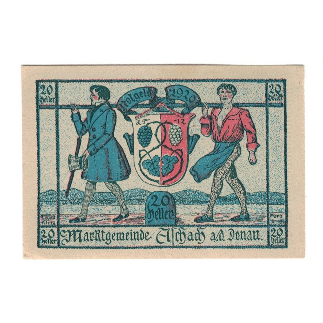 Geldschein, Österreich, Aschach a. Donau O.Ö. Marktgemeinde, 20 Heller, Texte