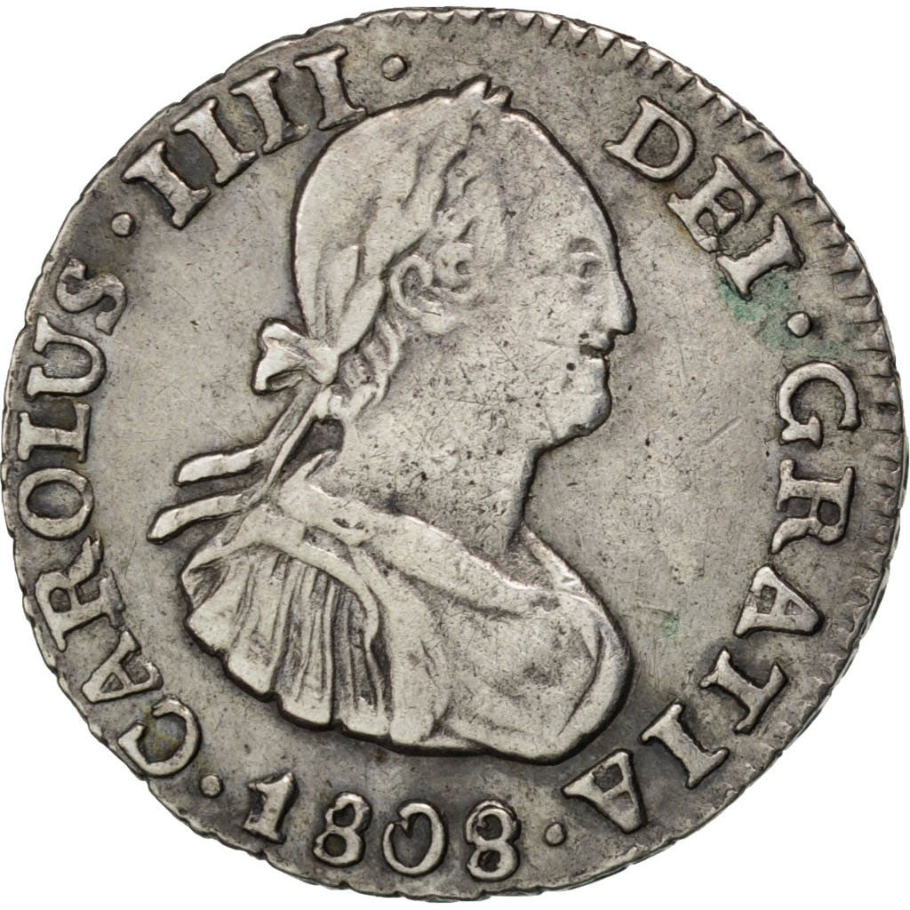 BOLIVIA, 1/2 Real, 1808, Potosi, KM #69, AU(50-53), Silver, 1.56