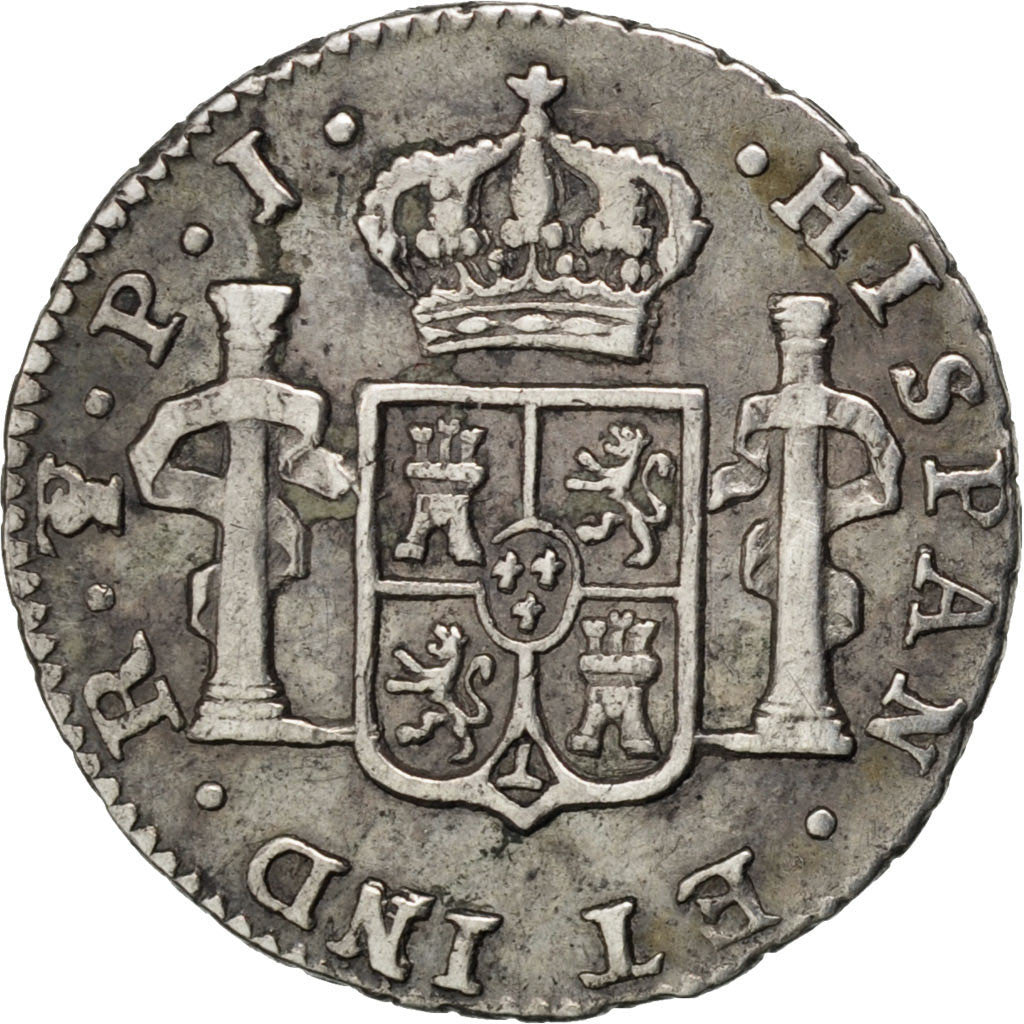 BOLIVIA, 1/2 Real, 1808, Potosi, KM #69, AU(50-53), Silver, 1.56