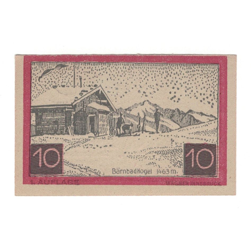 Billet, Autriche, Jochberg Tirol Gemeinde, 10 Heller, paysage, 1921, 1921-01-31