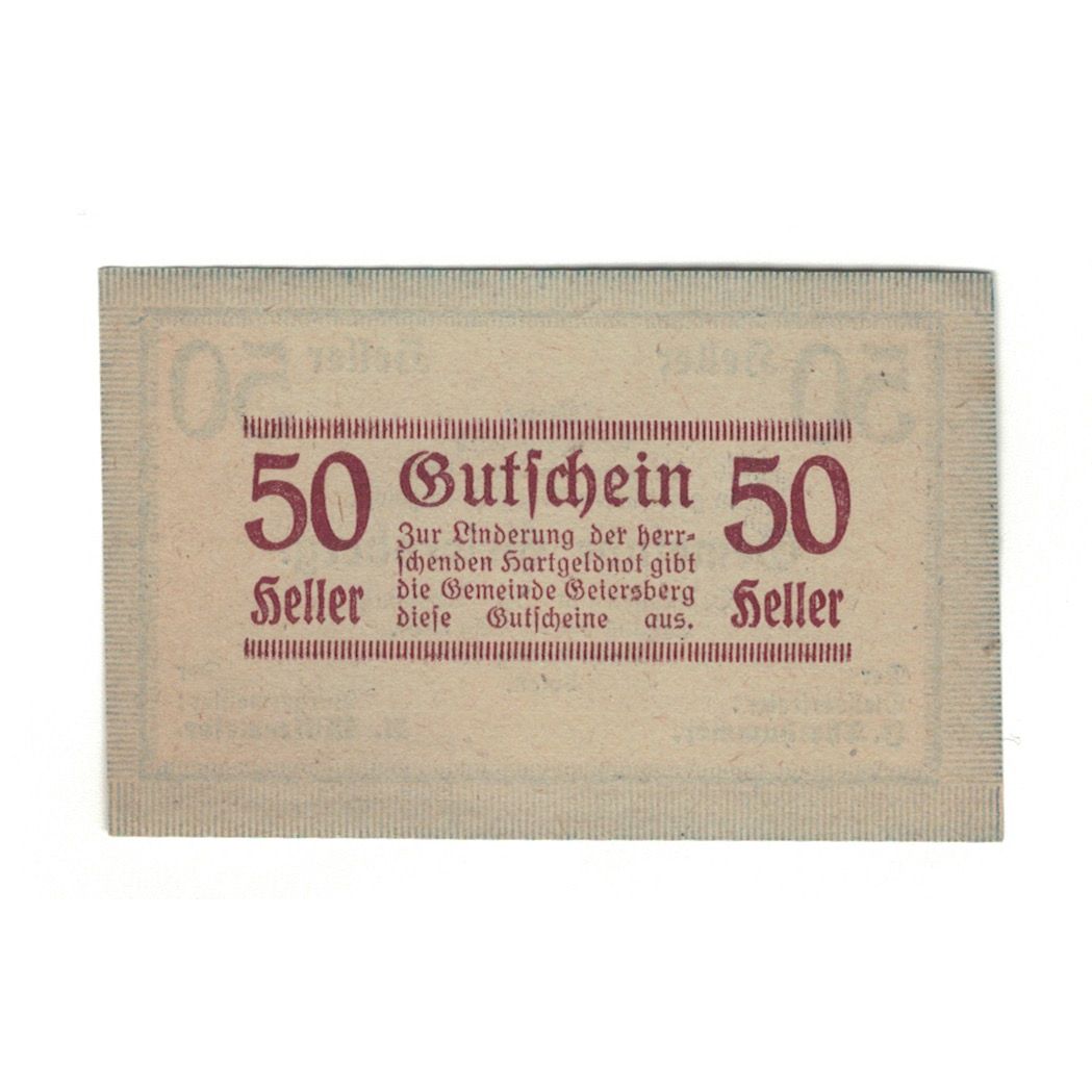 Banknote, Austria, Geiersberg O.Ö. Gemeinde, 50 Heller, valeur faciale, 1920