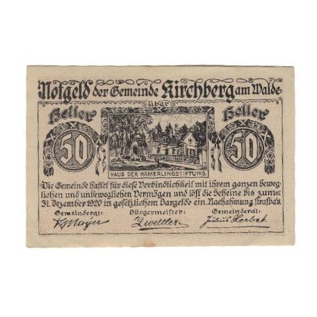 Banknote, Austria, Kirchberg Am Walde N.Ö. Gemeinde, 50 Heller, Texte, 1920