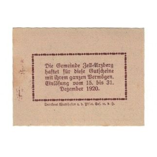 Banknote, Austria, Zell Arzberg O.Ö. Gemeinde, 30 Heller, Texte, 1920