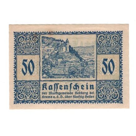 Banknote, Austria, Rehberg N.Ö. Marktgemeinde, 50 Heller, Texte, 1920