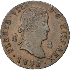 SPAIN, 4 Maravedis, 1832, Segovia, KM #489.2, AU(55-58), Copper, 5.30