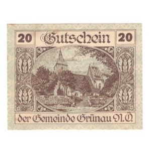 Geldschein, Österreich, Grünau N.Ö. Gemeinde, 20 Heller, Texte, 1920