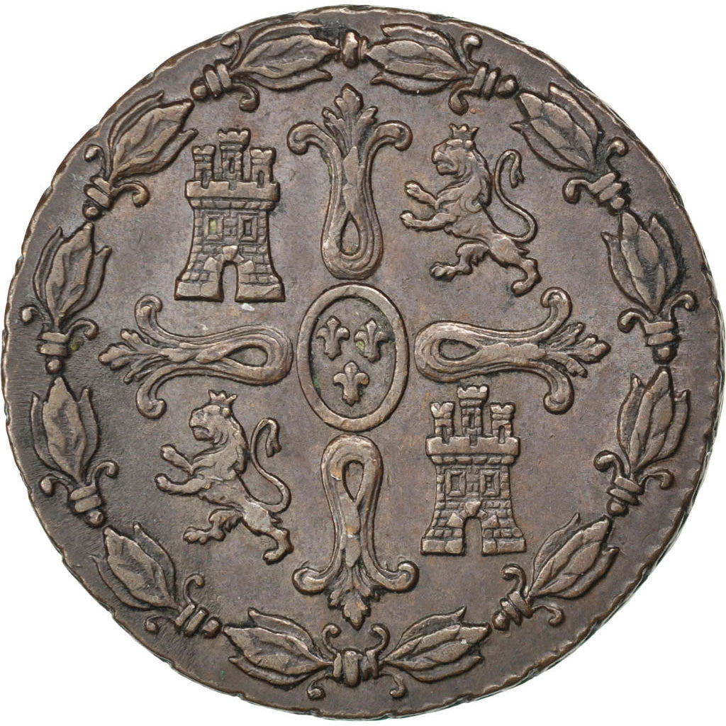SPAIN, 8 Maravedis, 1827, Jubia, KM #502.1, AU(50-53), Copper, 10.08