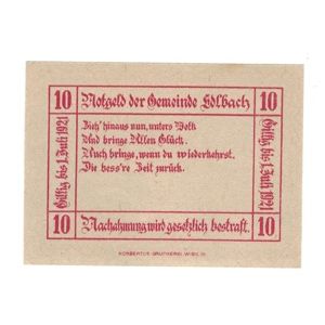 Geldschein, Österreich, Edlbach O.Ö. Gemeinde, 10 Heller, Texte, 1921