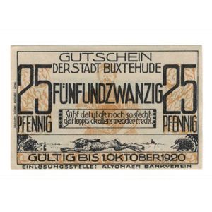 Banknote, Germany, Buxtehude Stadt, 25 Pfennig, Ecusson, 1920, 1920-10-01