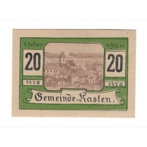 Geldschein, Österreich, Kasten N.Ö. Gemeinde, 20 Heller, Texte, 1920