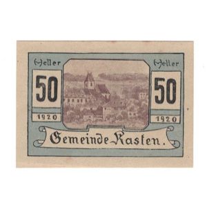 Geldschein, Österreich, Kasten N.Ö. Gemeinde, 50 Heller, Texte, 1920