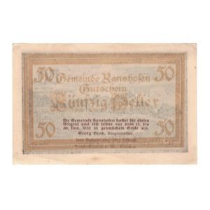 Banknote, Austria, Ranshofen O.Ö. Gemeinde, 50 Heller, Texte, 1920, 1920-11-30
