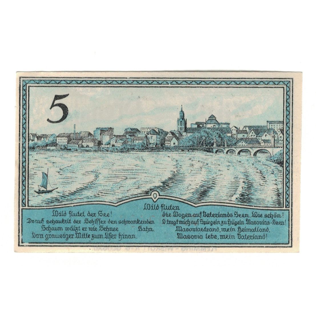 Banknote, Germany, Lyck Stadt, 5 Pfennig, paysage, 1920, 1920-10-01, AU(55-58)