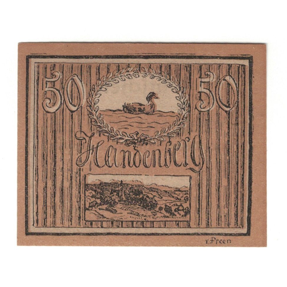 Biljet, Oostenrijk, Handenberg O.Ö. Gemeinde, 50 Heller, paysage, 1920