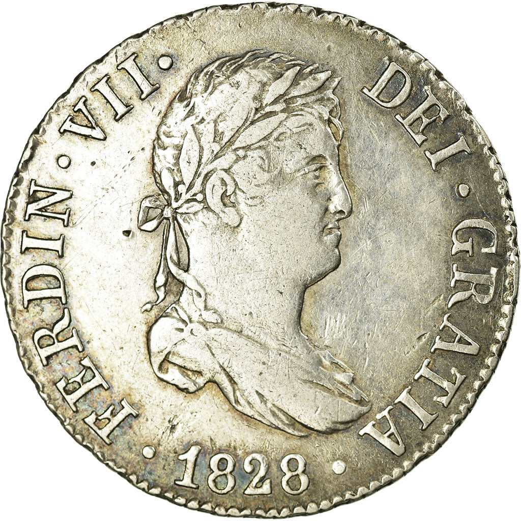 Moneda, España, Ferdinand VII, 2 Reales, 1828, Seville, MBC+, Plata, KM:460.3