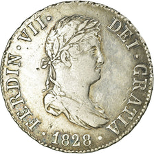 Moneda, España, Ferdinand VII, 2 Reales, 1828, Seville, MBC+, Plata, KM:460.3